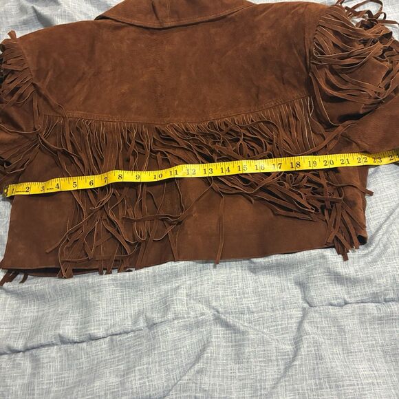 1970s Brown Suede Fringe Jacket Cropped Western Boho Leather Festival Women’s L - Picture 14 of 16